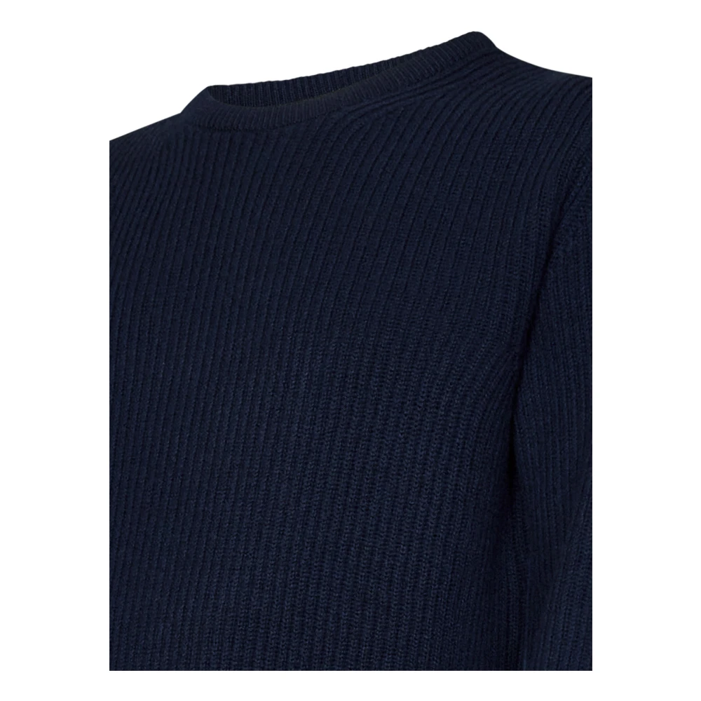 Herno Blauwe Wol Kasjmier Trui Geribbeld Blue Heren