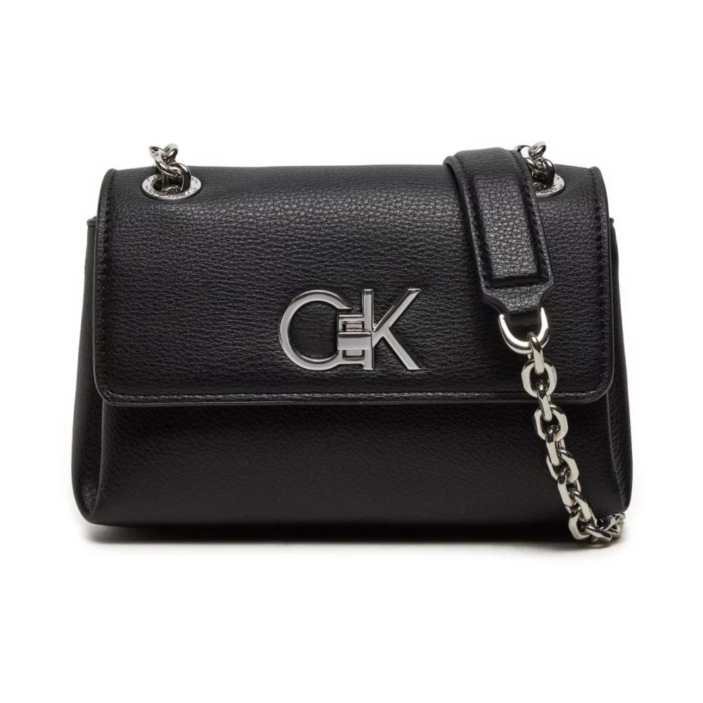 Calvin Klein Logo Schoudertas Zwart PU Leer Black Dames