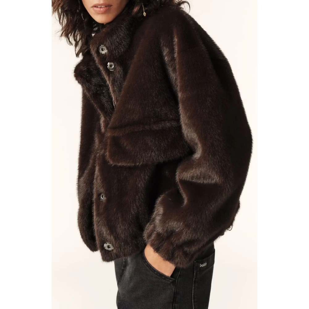 BA&SH Faux Fur Cropped Coat Chocolat Brown Dames