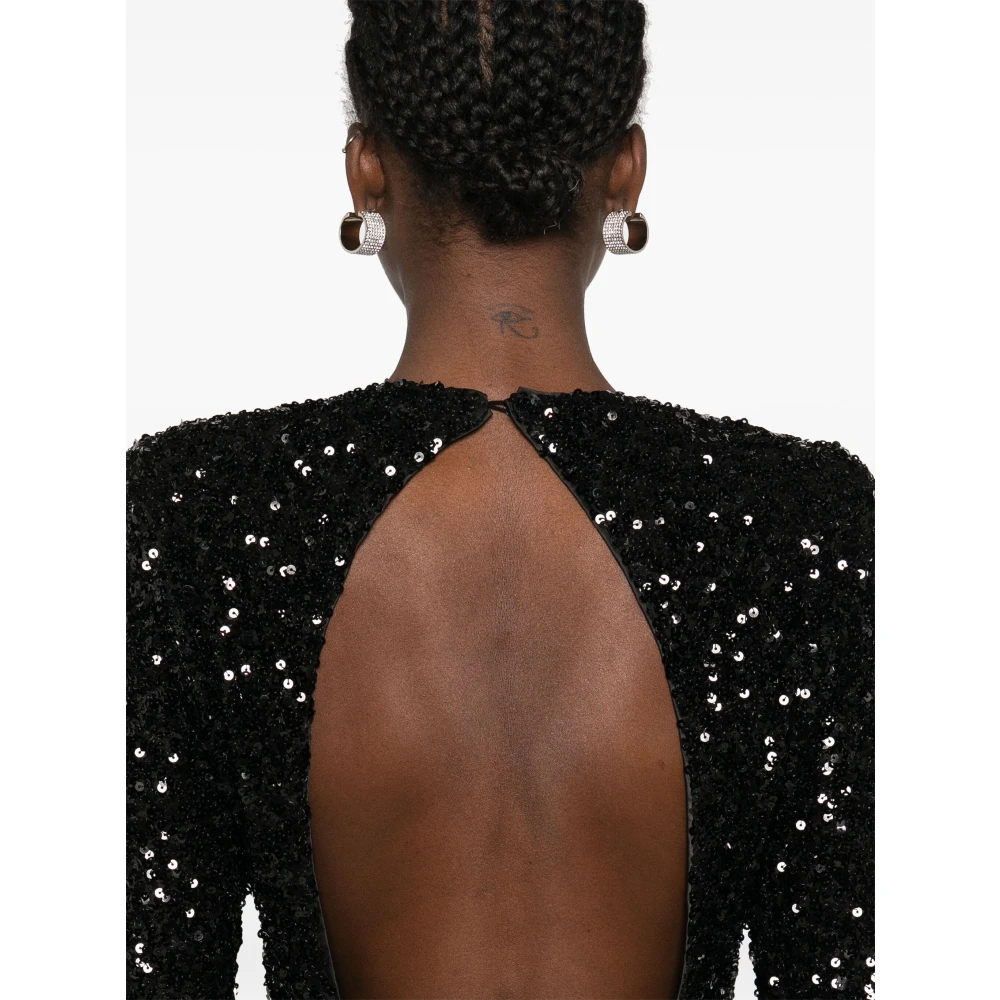 Rotate Birger Christensen Mini-jurk met pailletten en ruches aan de manchetten Black Dames