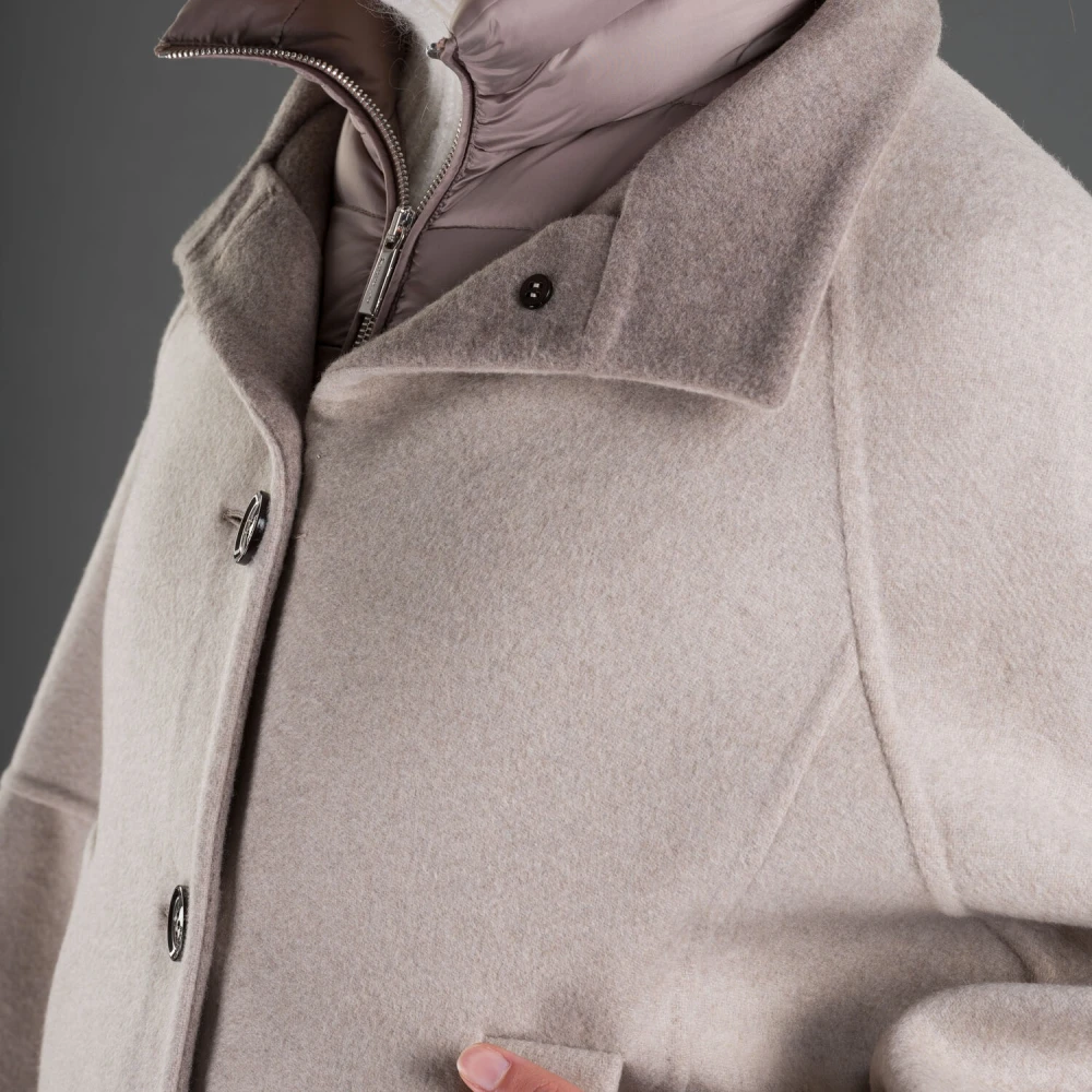 Moorer Geometrische Pea Coat met Afneembare Donsjas Beige Dames