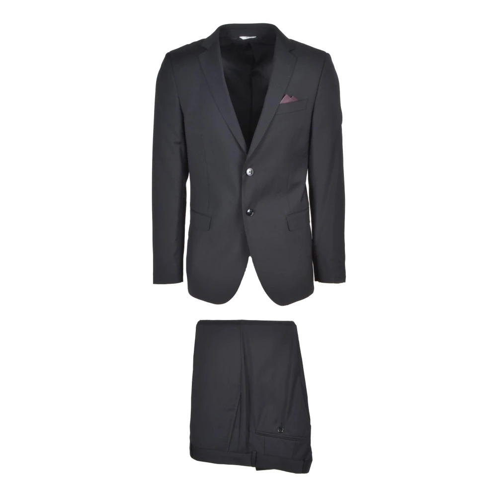 Manuel Ritz Zwart Fleece Wol Revers Pak Black Heren