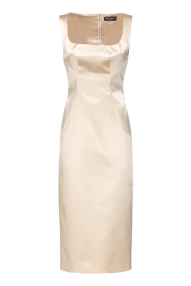 Rosa Satin Square Neck Klänning