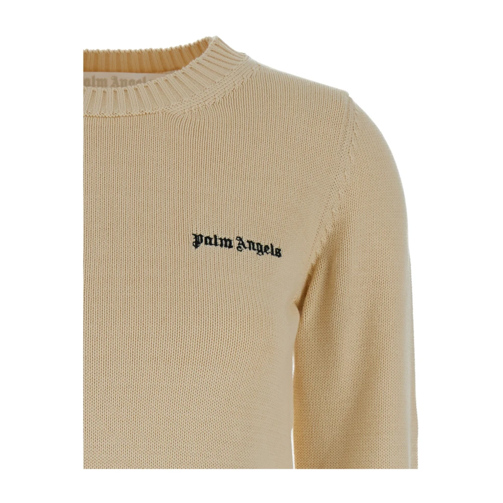 Palm Angels Geborduurd Logo Crewneck Sweater Beige Dames