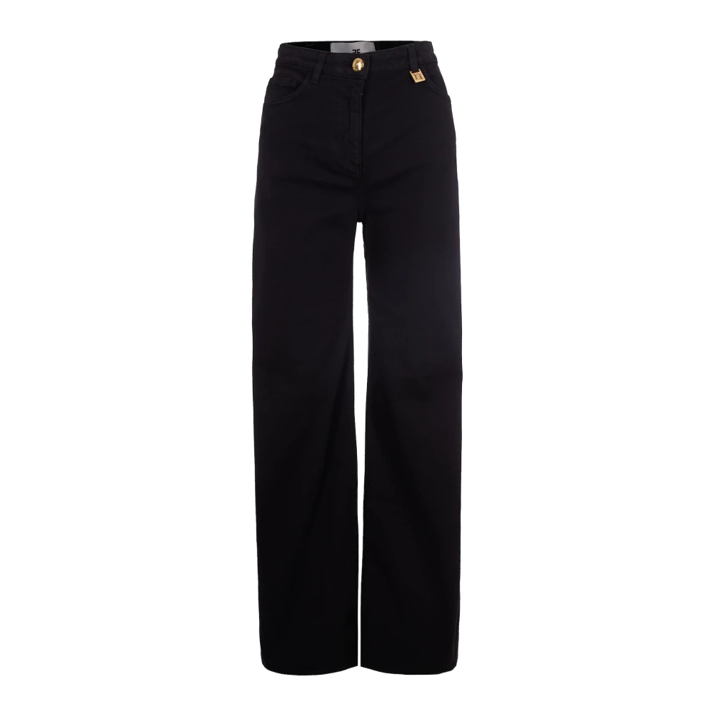 Elisabetta Franchi Black Straight Fit Jeans, Female, W25, Palazzo Jeans With Logo Detail