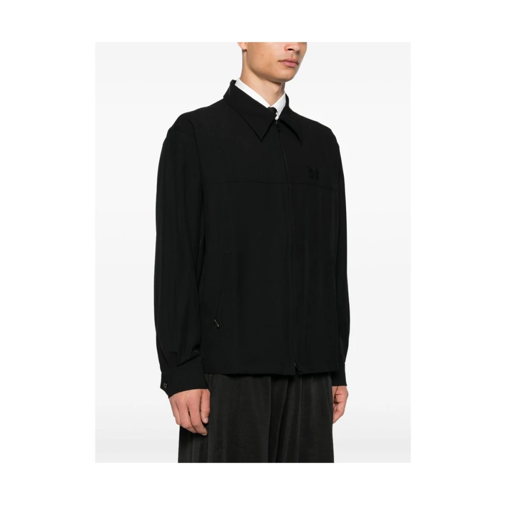 Needles Zwarte Jas met Rits en Logo Borduursel Black Heren
