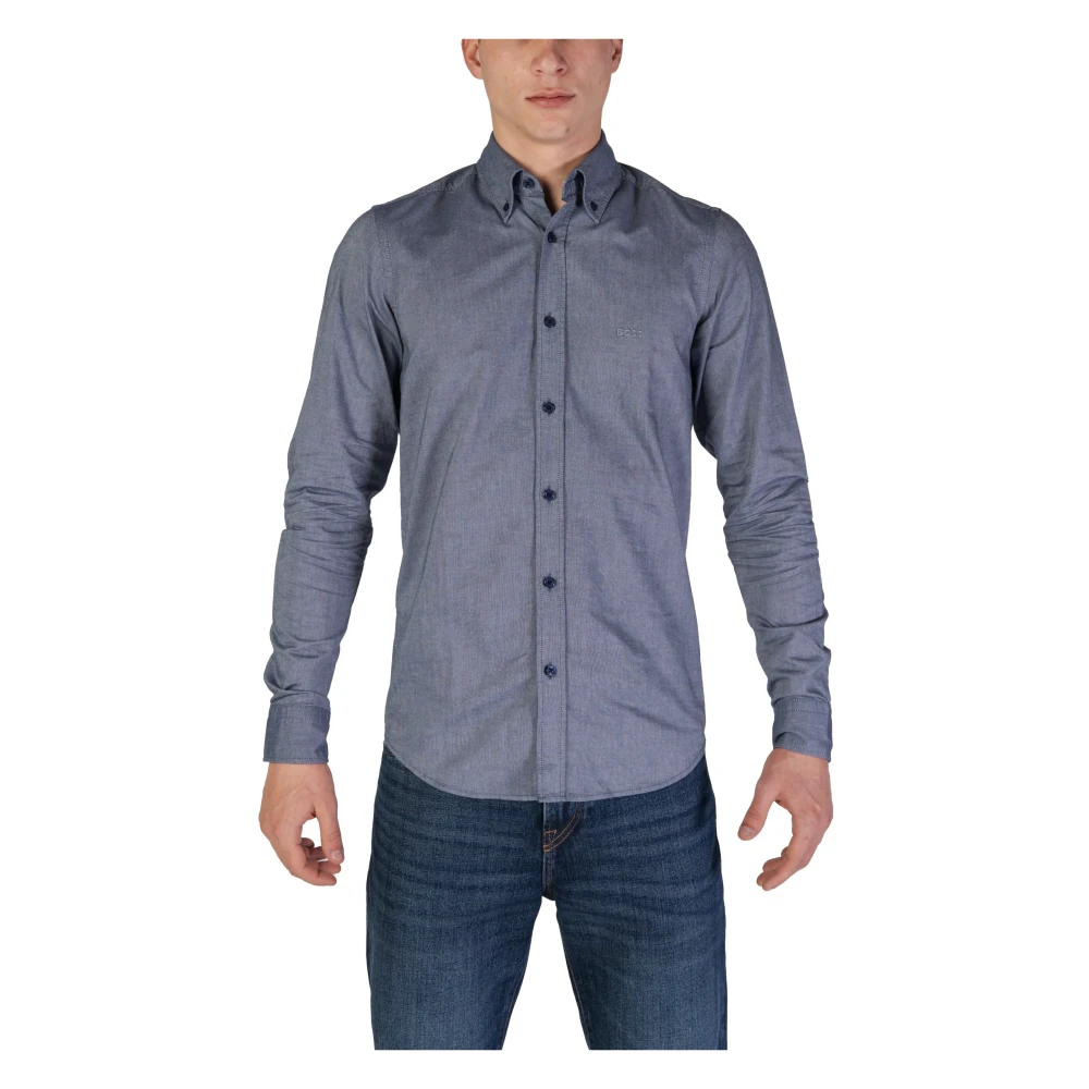 Hugo Boss Blauw Effen Overhemd met Lange Mouwen van Katoen Blue Heren