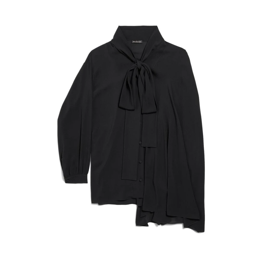 Balenciaga Women's Black Blouses, S, Asymmetrical Bow Blouse