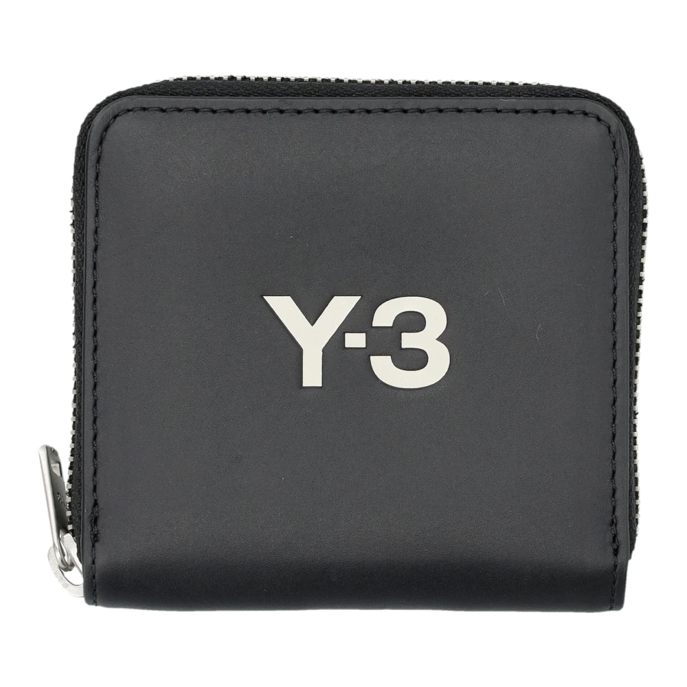 Y-3 Zwarte Leren Logo Ritsportemonnee Black Unisex