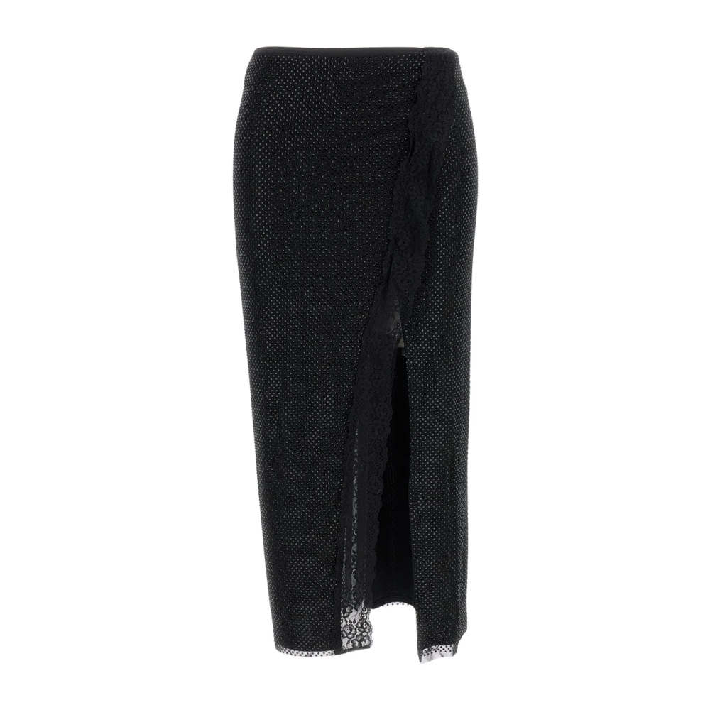 Self Portrait Women's Black Midi Skirts, 2XS, Crepe Crystal Trim Mini Dress