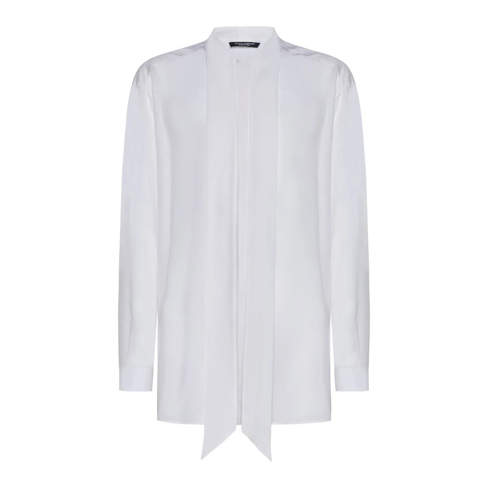 Dolce & Gabbana Zijden Crepe de Chine Sjaalkraag Shirt White Heren