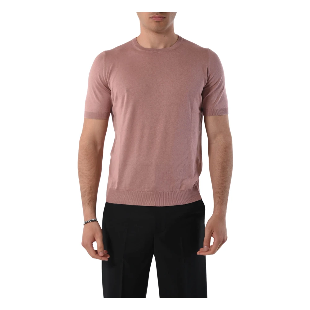 Tagliatore Zijden T-shirt met ronde hals Pink Heren