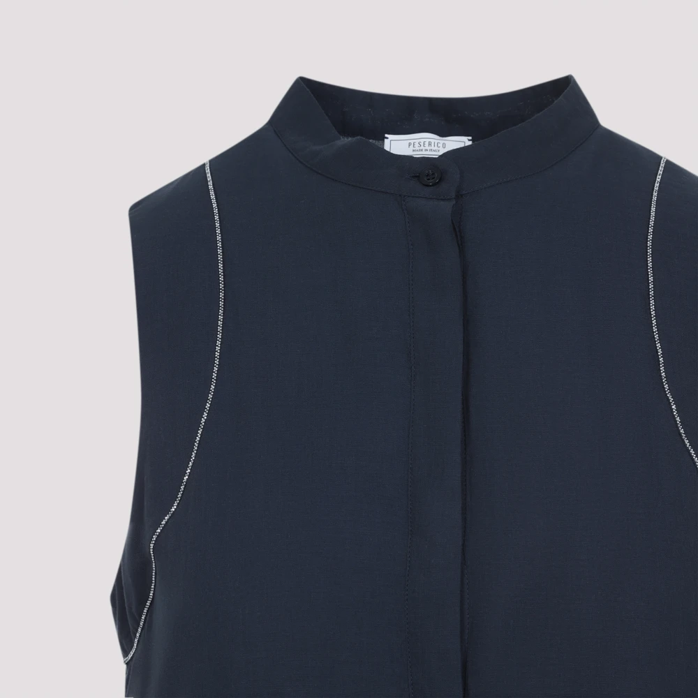 PESERICO Blauwe Lange Jurk met Ruimtelijk Ontwerp Blue Dames