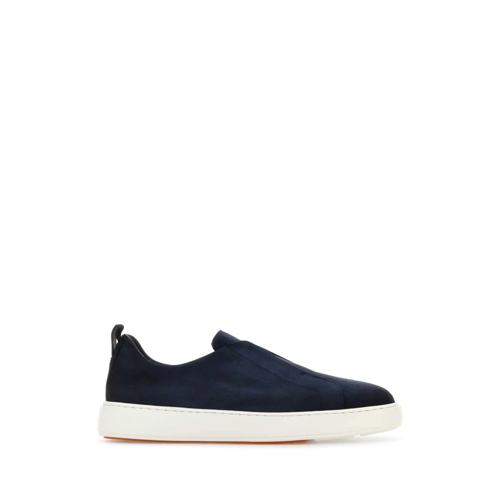 Santoni Men's Blue Sneakers, 8 1/2 Uk, Suede Slip Ons Trainers