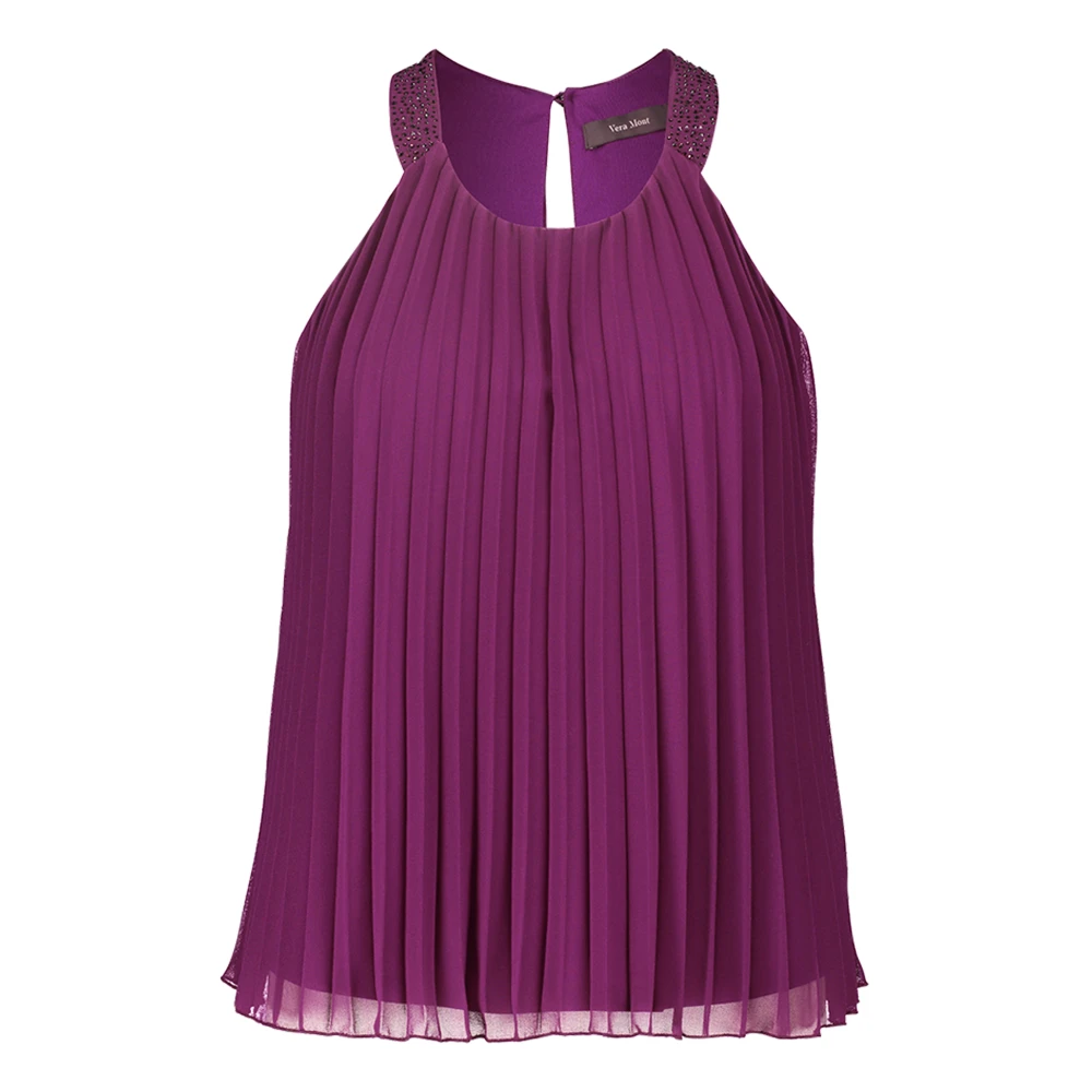 Vera Mont Geplooid mouwloos blouse top Purple Dames