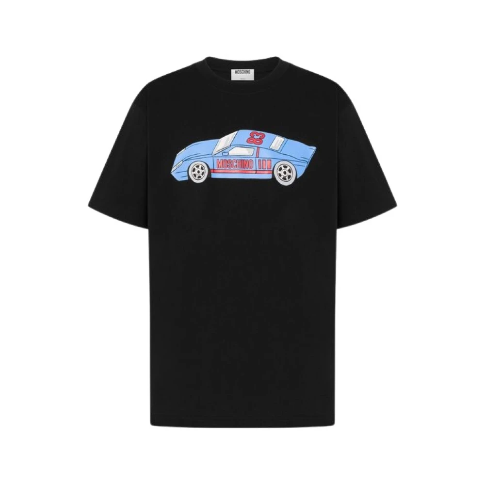 Moschino Unisex Zwart Tops L, Katoen, T-Shirt Van Bedrukte Katoenen Jersey