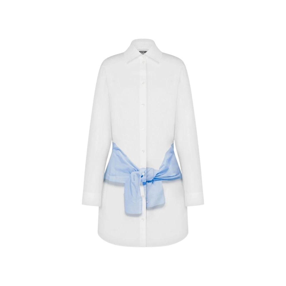 Moschino Women's White Shirt Dresses, S, Printed Cotton Poplin Dress