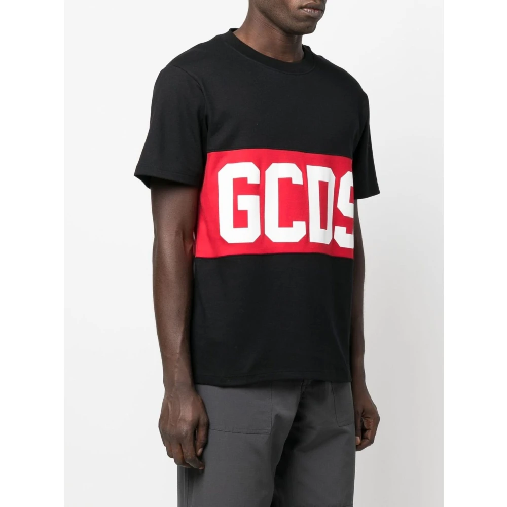 Gcds Logo Band Oversized Zwarte T-shirt Black Heren