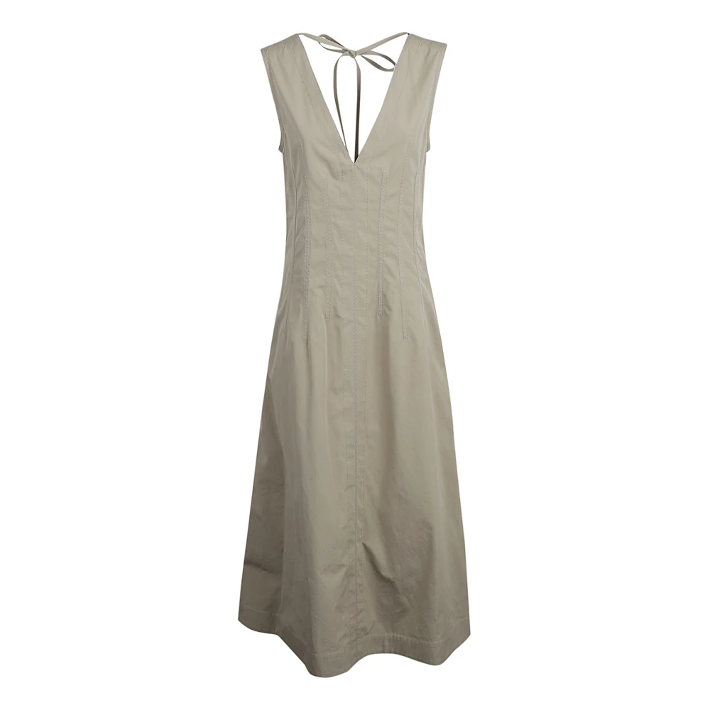 Bottega Veneta Beige Katoenmix V-hals Jurk Gray Dames
