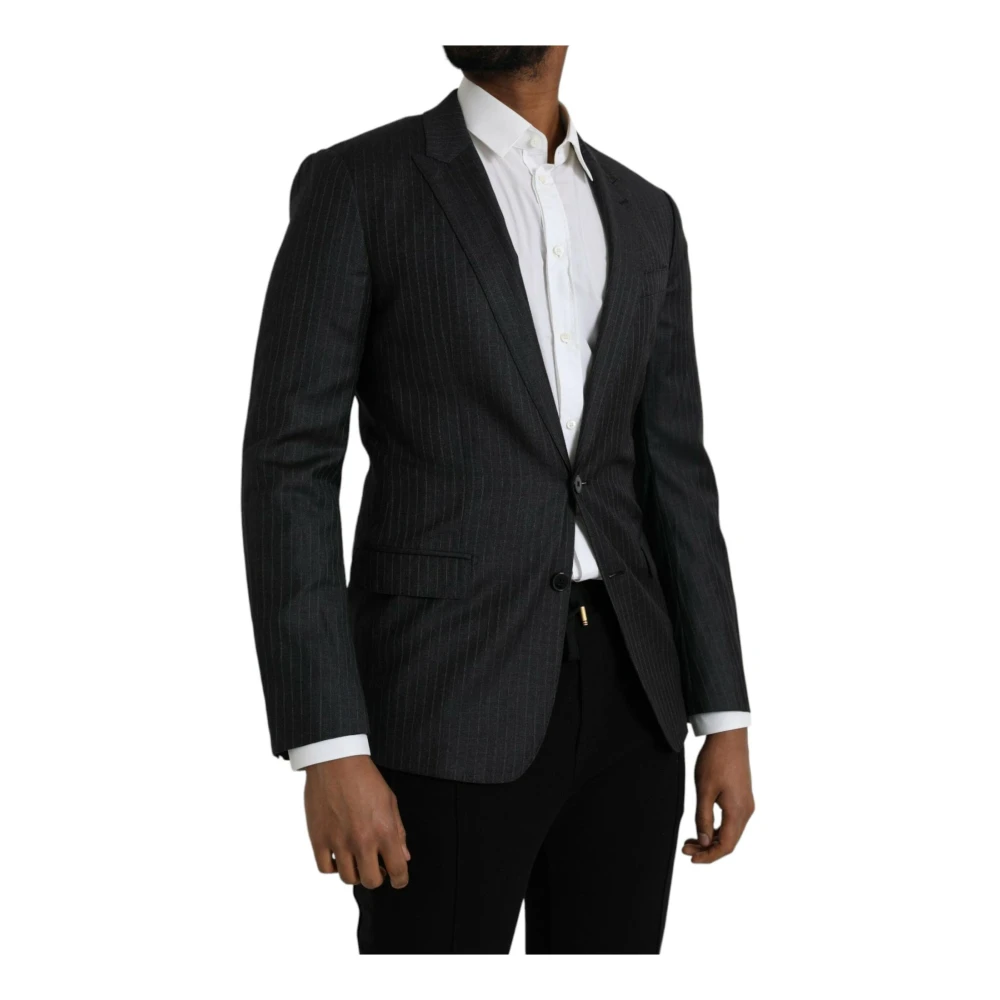 Dolce & Gabbana Zwart Gestreepte Jas Blazer Black Heren