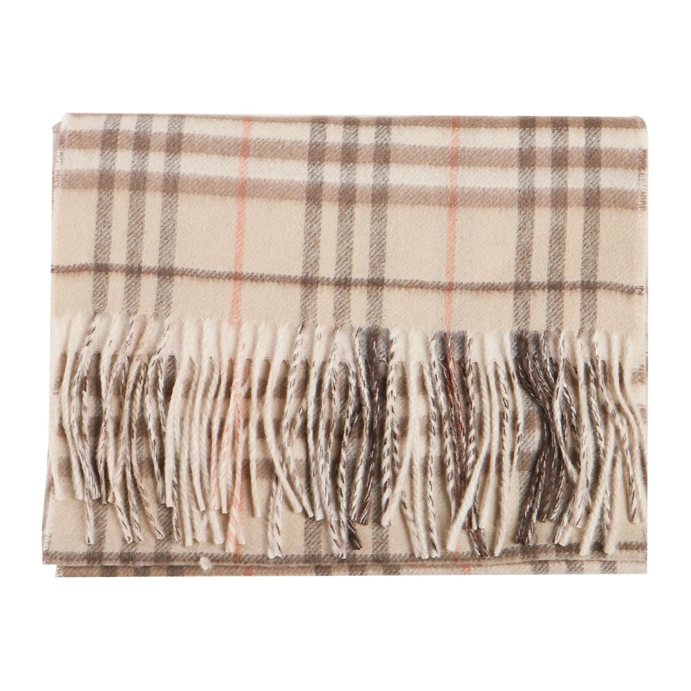 Burberry Geruite Cashmere Sjaal met Franje Beige Dames