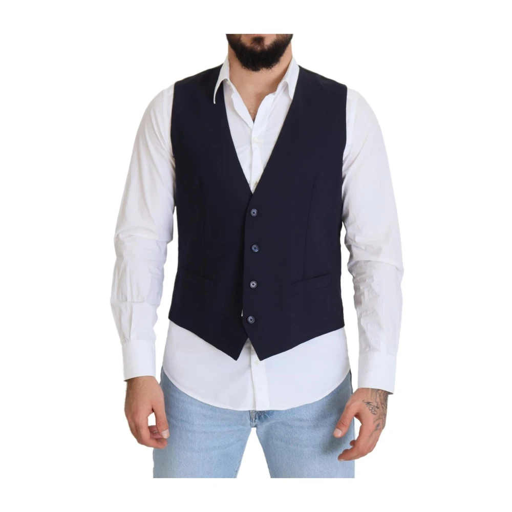 Dolce & Gabbana Uomo Blu - Gilet Classico In Lana - Suits - M