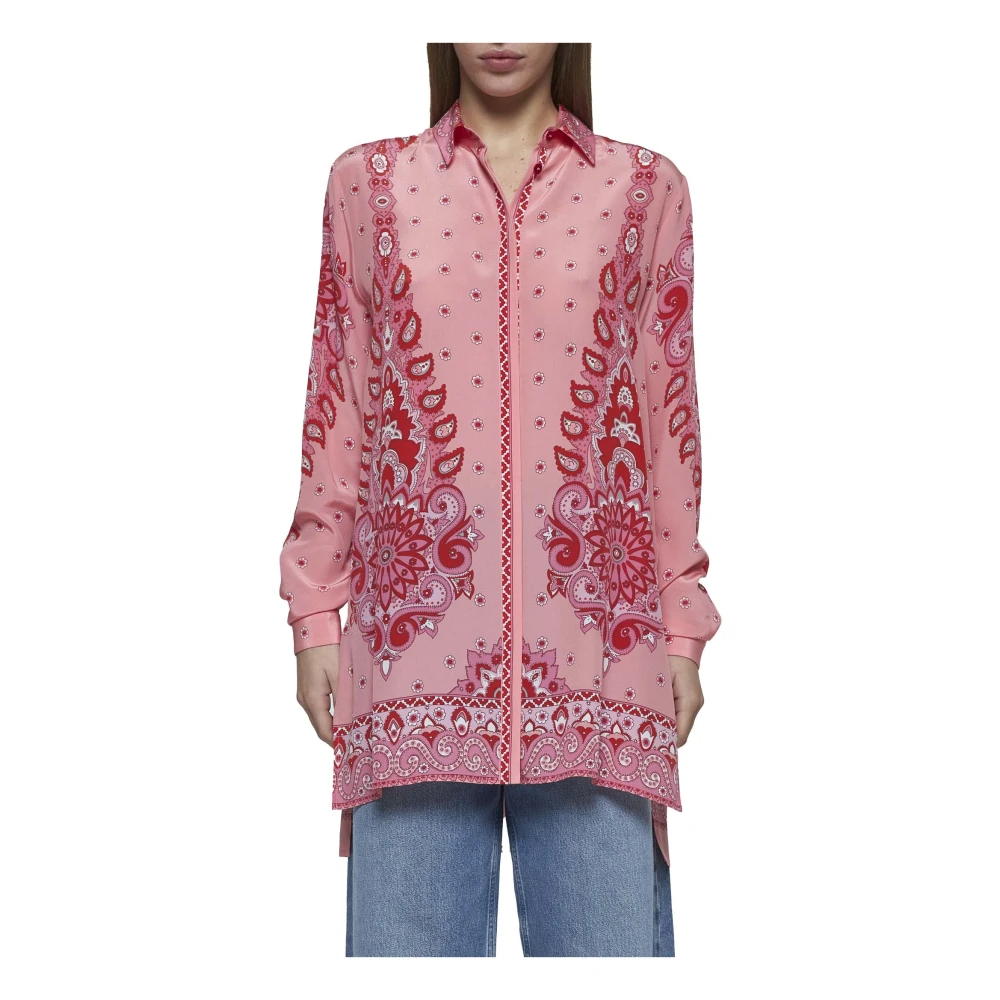 ETRO Roze Bloemen Paisley Zijden Overhemd Pink Dames