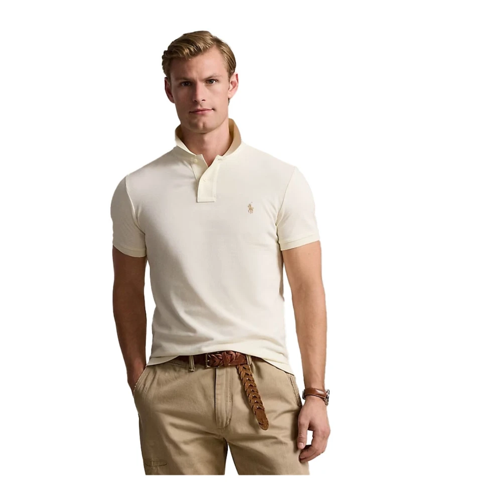 Polo Ralph Lauren Herr Beige Toppar L, Bomull, Elegant Kortärmad Polotröja Kräm