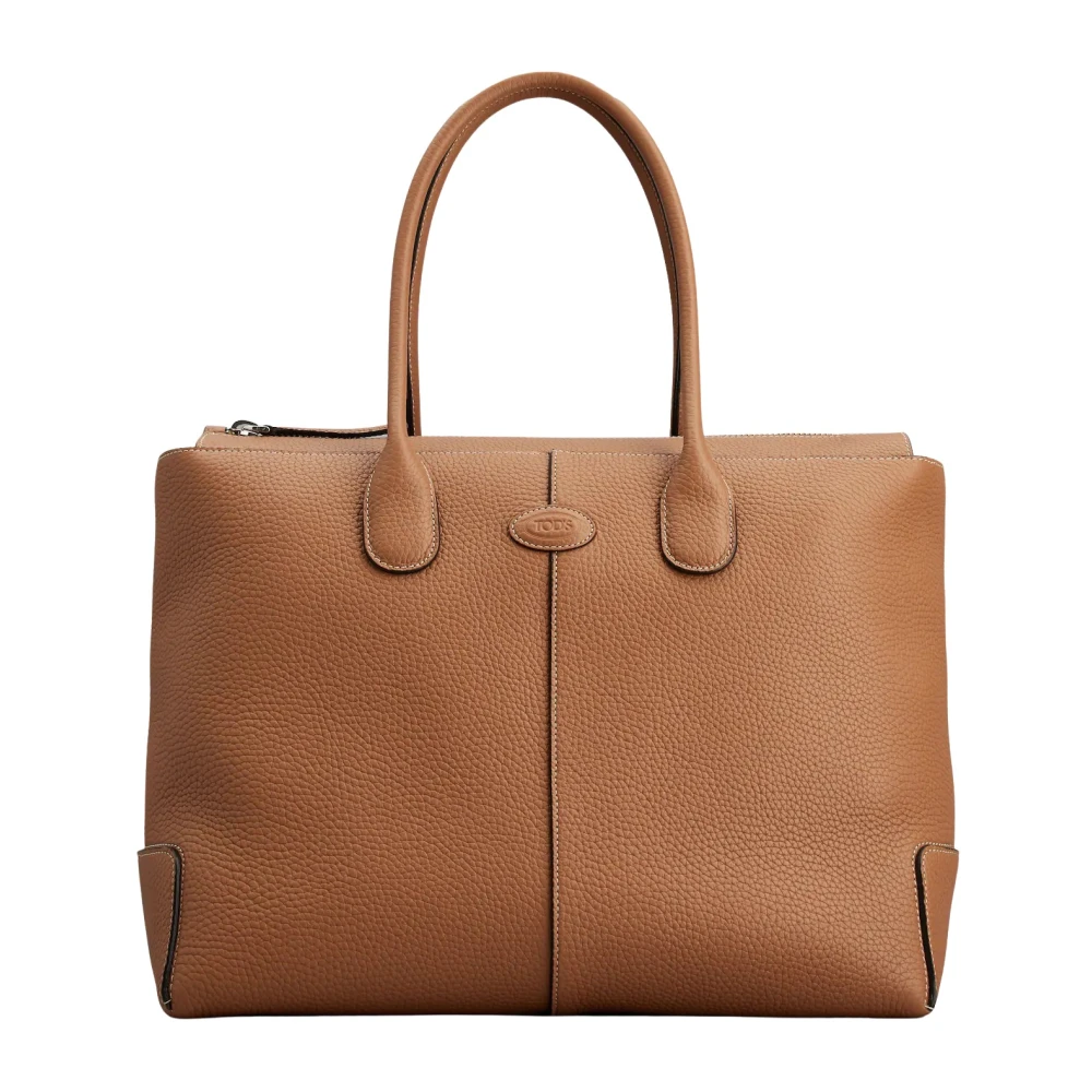 TOD'S Elegante Leren Shopper met Tubulaire Handvatten Brown Dames