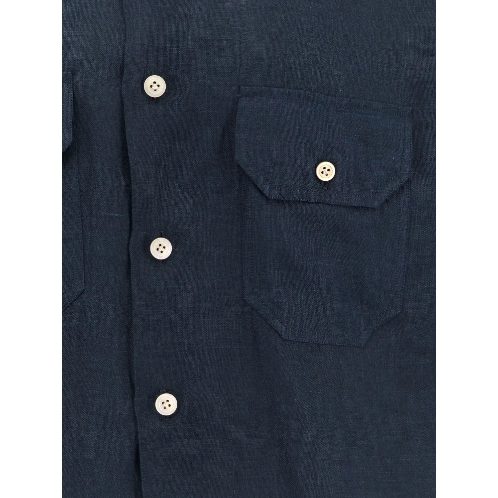 Kiton Linnen overhemd met Franse kraag en knopen Blue Heren