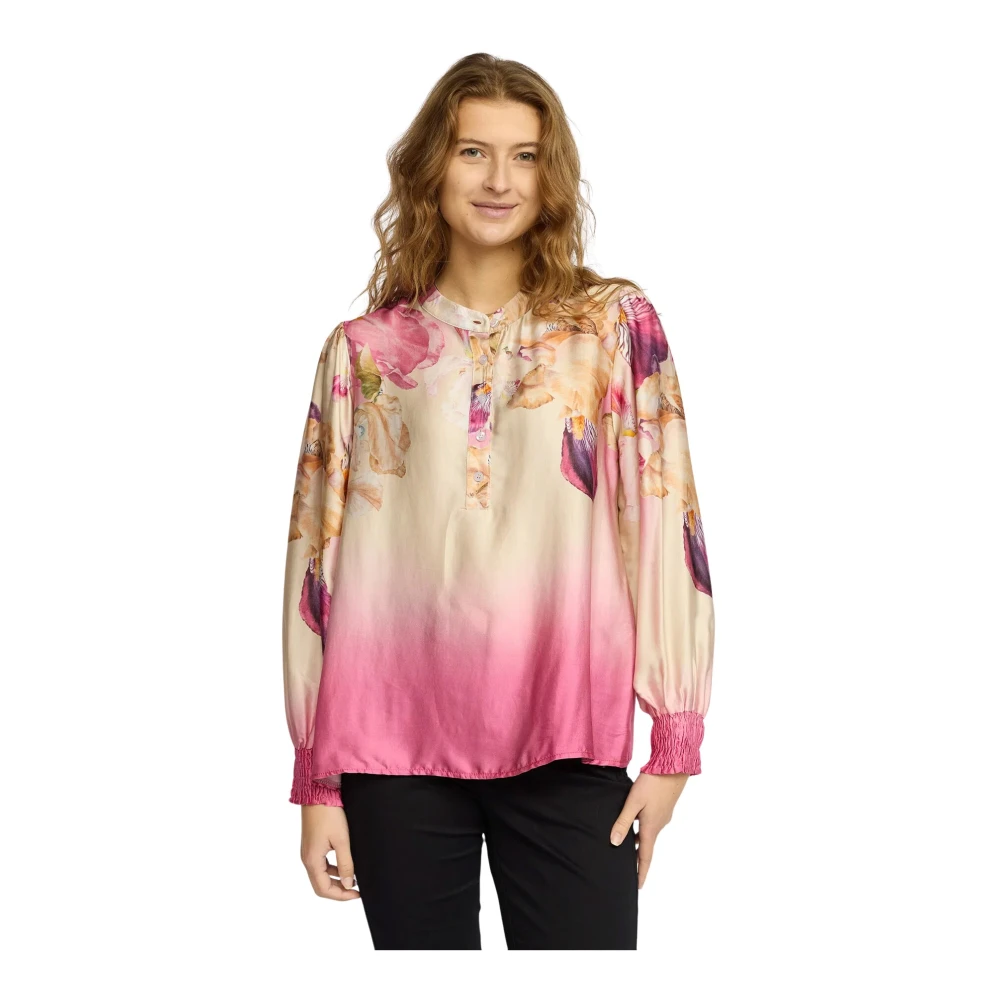 2-Biz Rose Border Blouse met Smock Manchetten Multicolor Dames