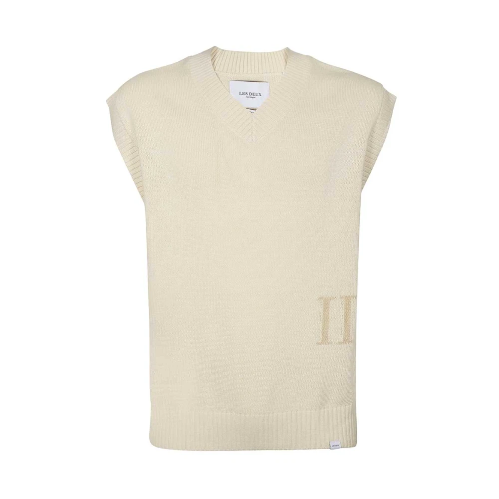 Les Deux Gebreid Vest met Logo Intarsia Beige Heren