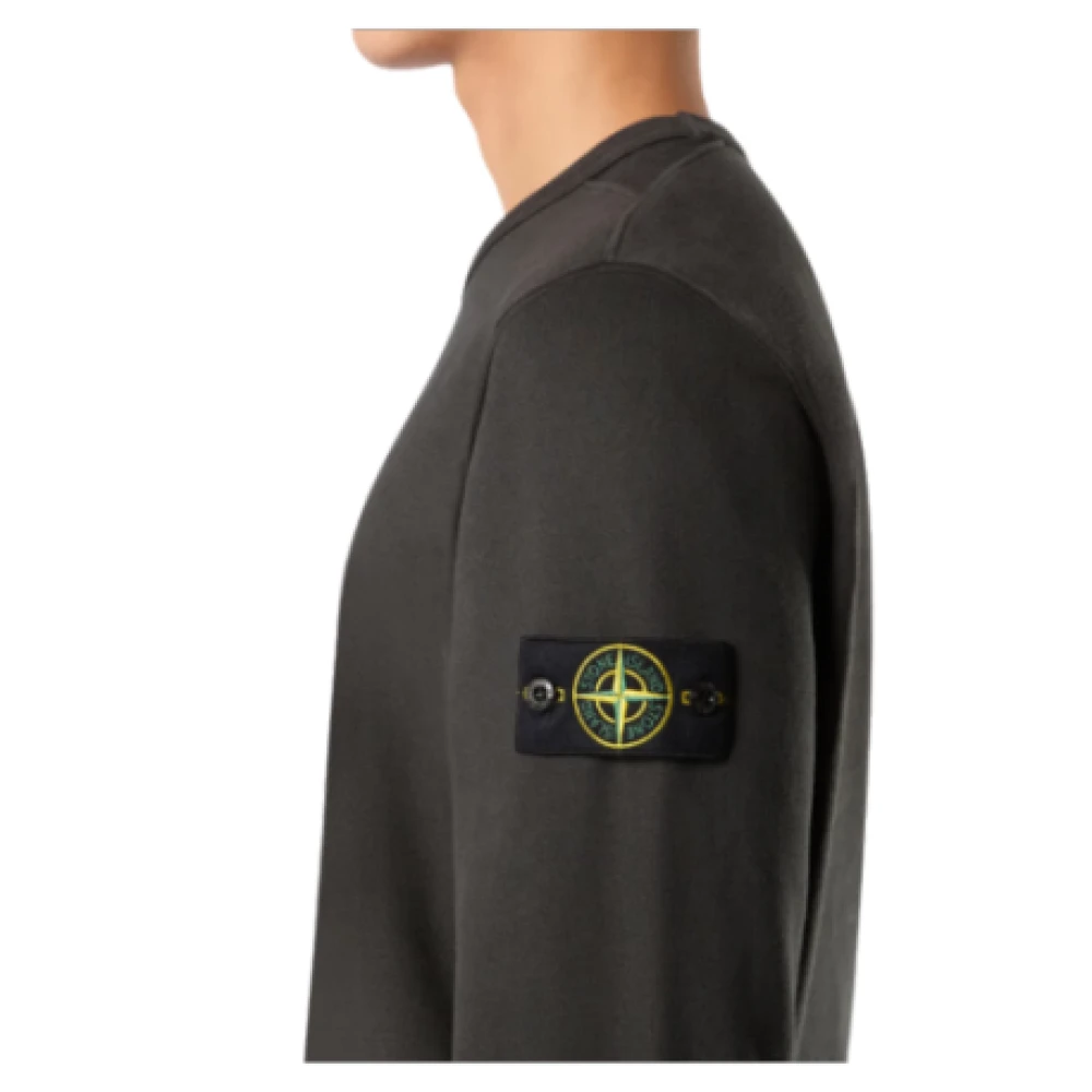 Stone Island Biologisch katoenen crewneck sweatshirt met geribbelde zijbanden Black Heren
