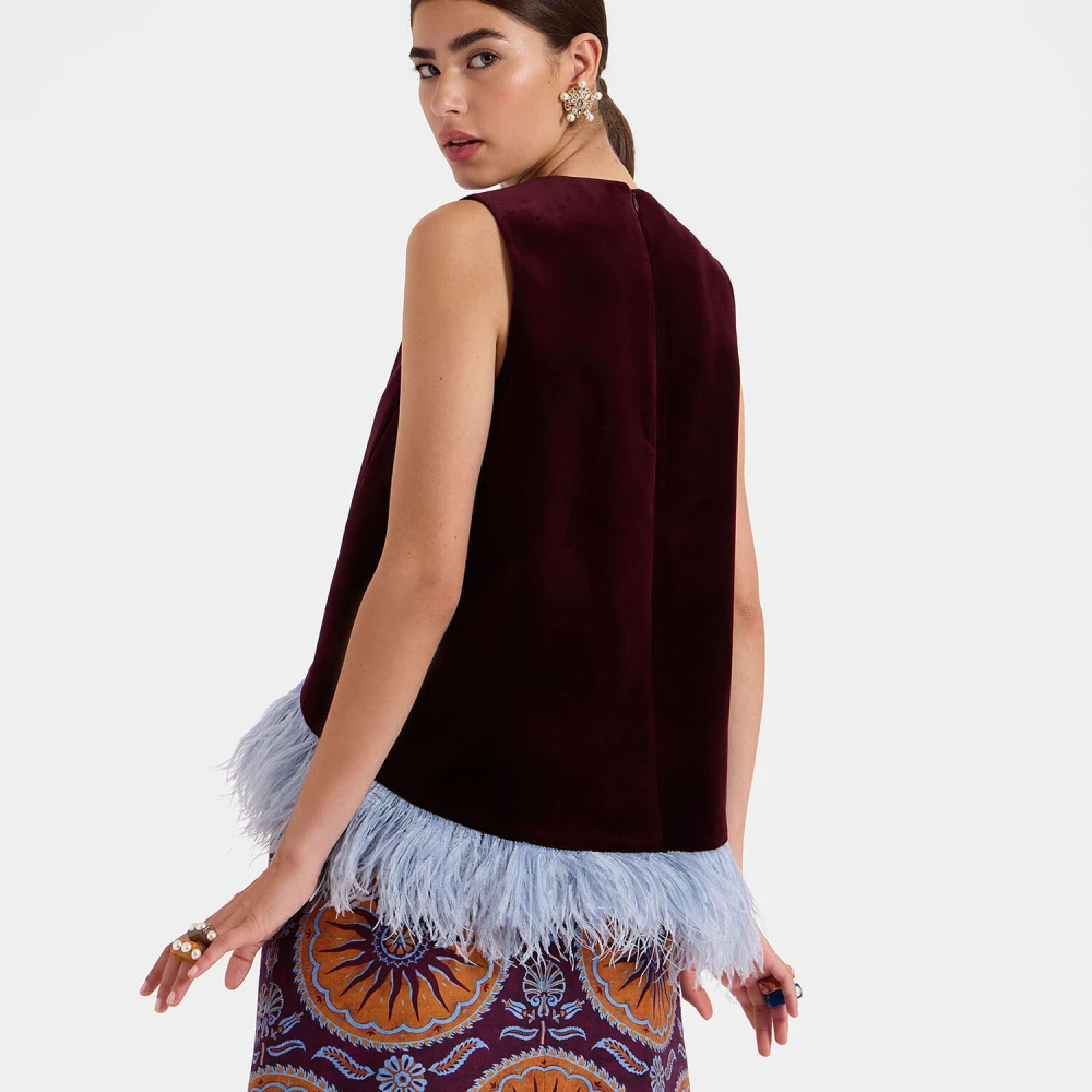 La DoubleJ Jacquard Top met Macrame Tassels Red Dames