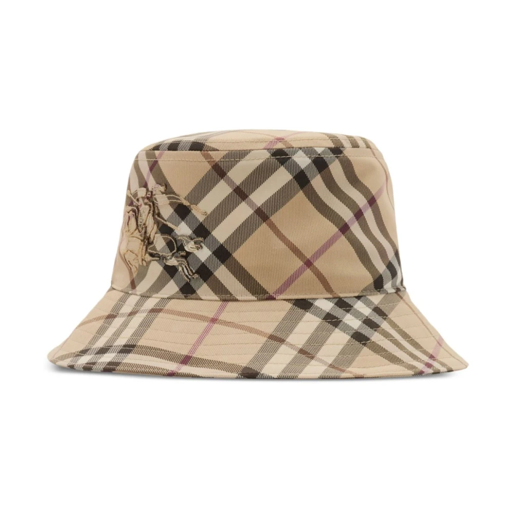 Burberry Geruite Bucket Hoed Beige Borduurwerk Beige Dames
