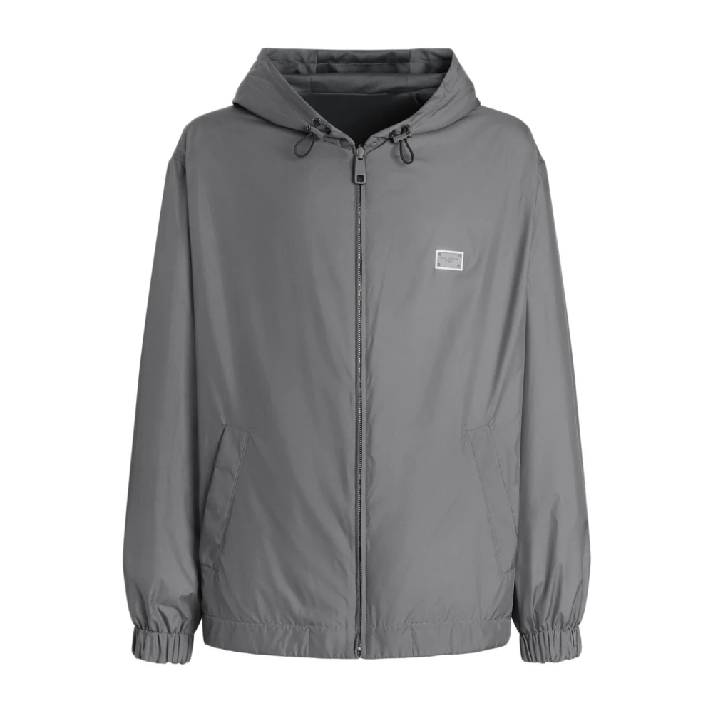 Dolce & Gabbana Men's Gray Light Jackets,, Grey Hooded Zip Jacket Medium