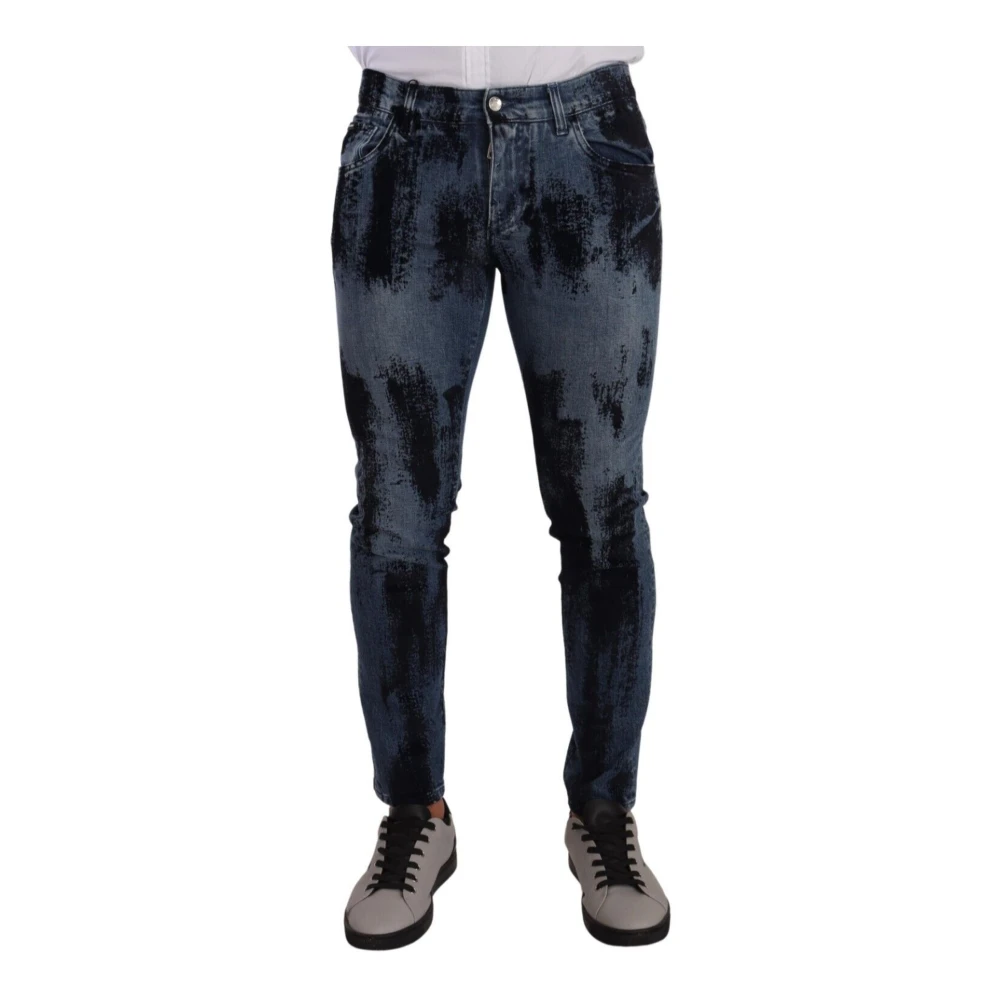 Dolce & Gabbana Men's Blue Skinny Denim Jeans With Logo Details - Slim Fit Jeans - M - Jeans
