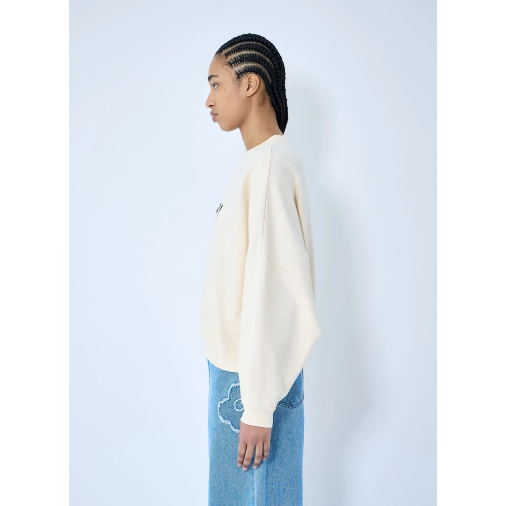 Marni Logo Print Crewneck Sweatshirt Beige Dames