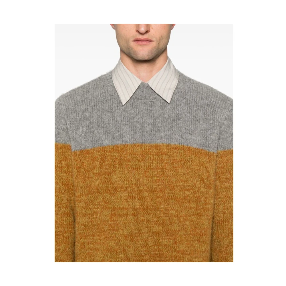 Dries Van Noten Gebreide Trui met Patroon en Intarsia Ronde Hals Orange Heren