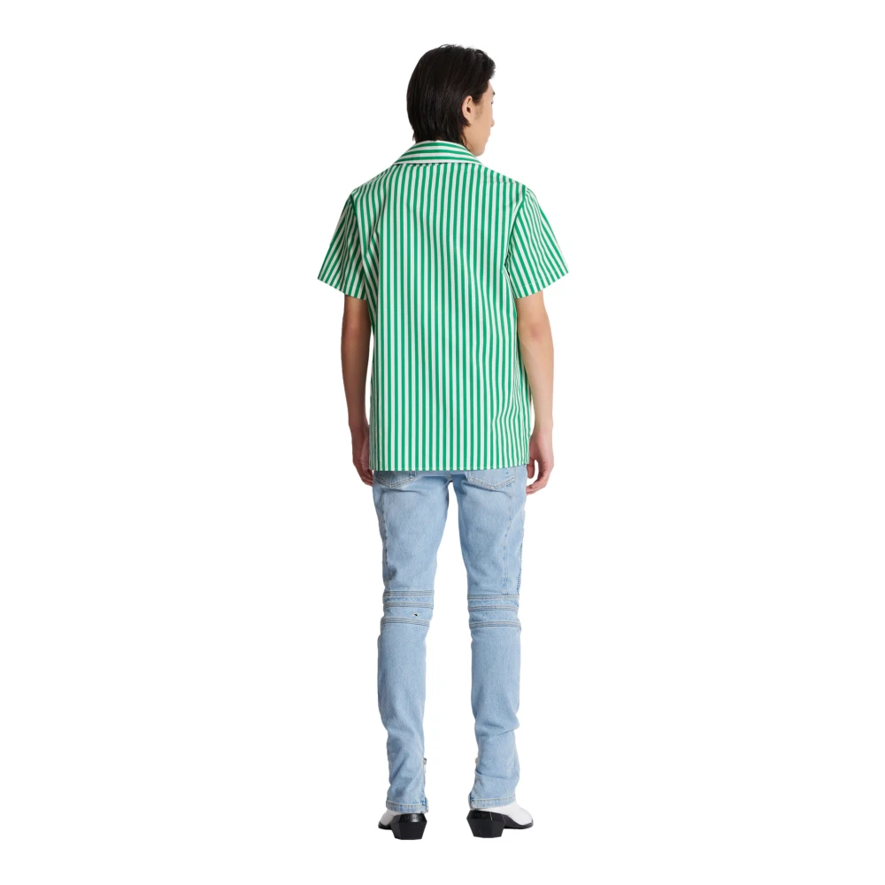 Balmain Kortemouw gestreepte katoenen pyjamashirt Green Heren