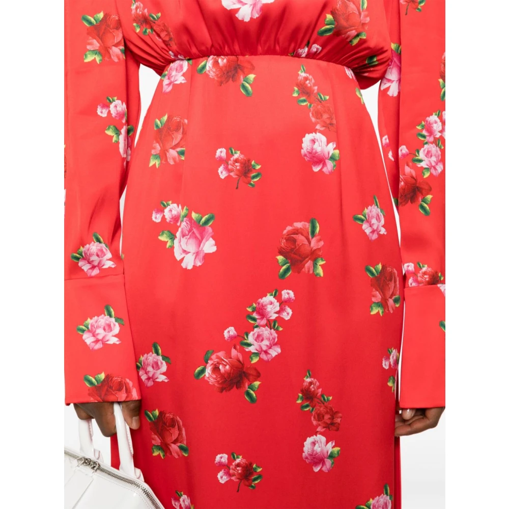 Magda Butrym Zijden Bloemenjurk Rood Aw24 Red Dames