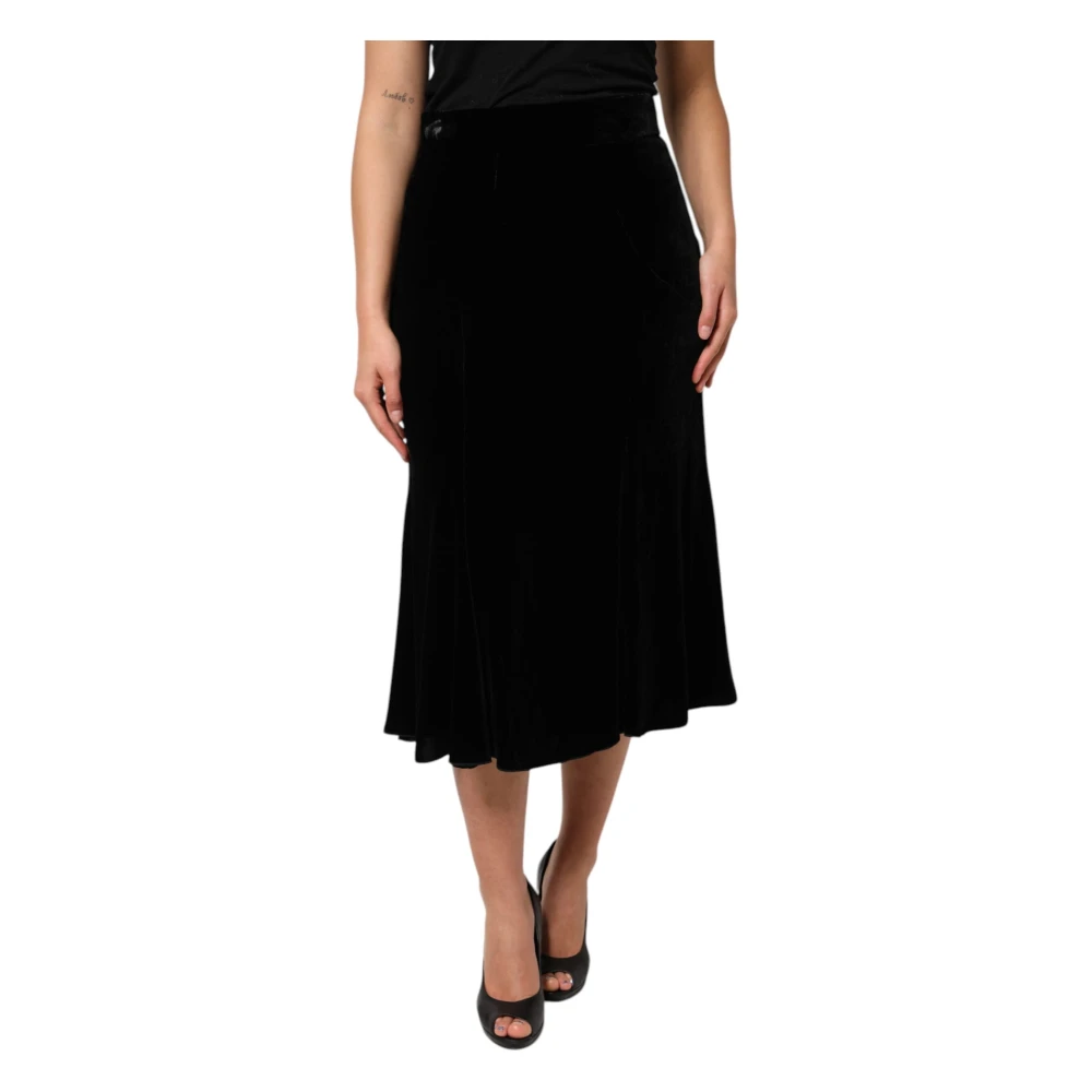 Dolce & Gabbana Women's Black High Waist Fit Flared Midi Skirt - Midi Skirts - Xl - Skirts