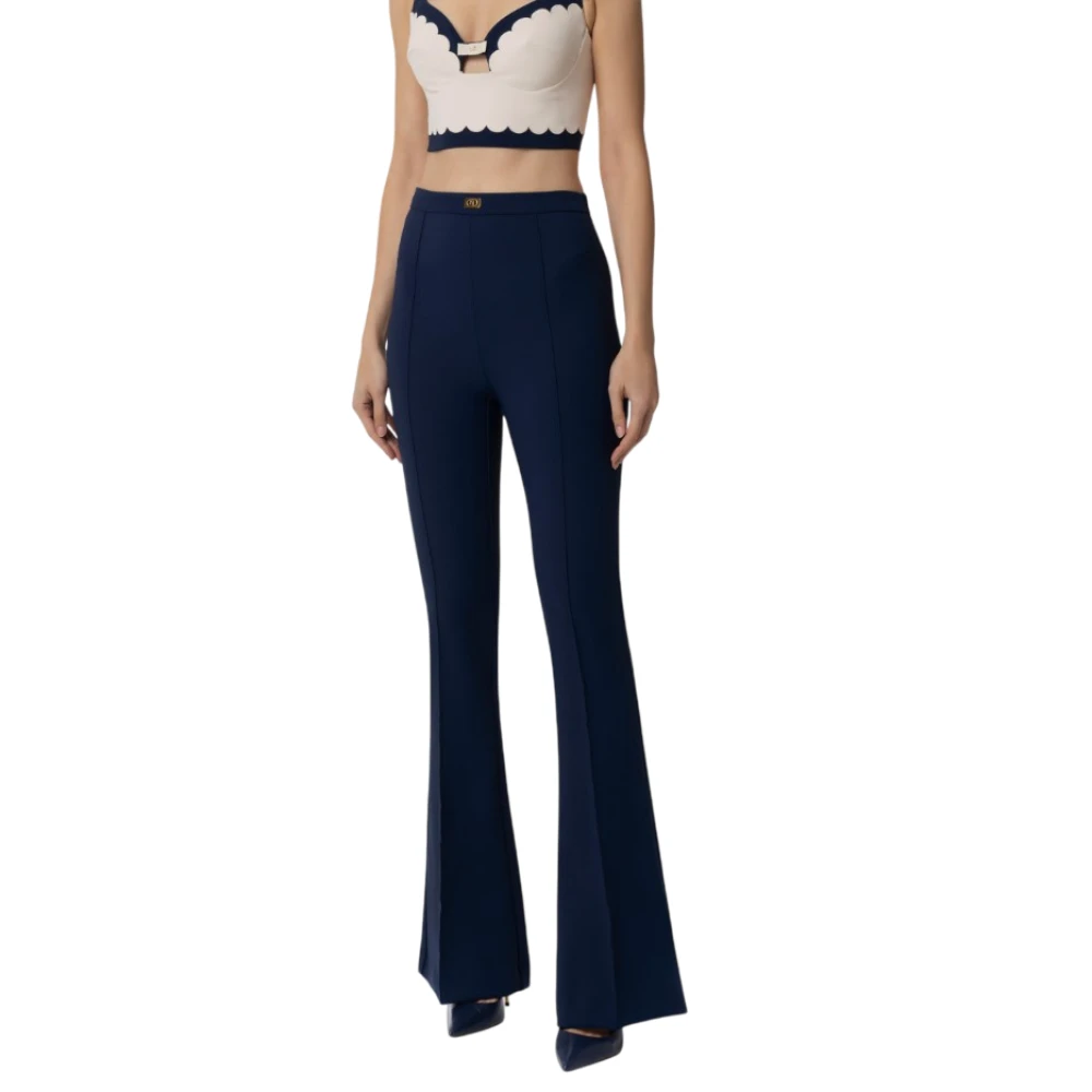 Elisabetta Franchi Flared Blauwe Broek Stretch Crepè Blue Dames
