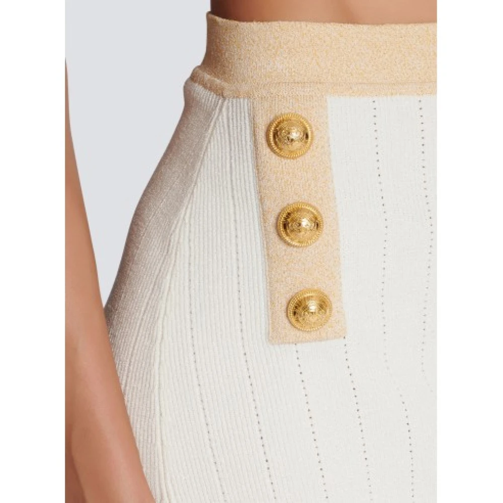 Balmain Korte gebreide rok met gouden randen White Dames