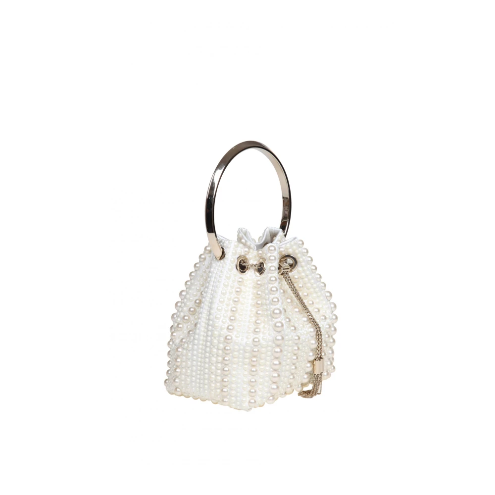 Jimmy Choo Parel Satijnen Emmer Tas met Ketting Beige Dames