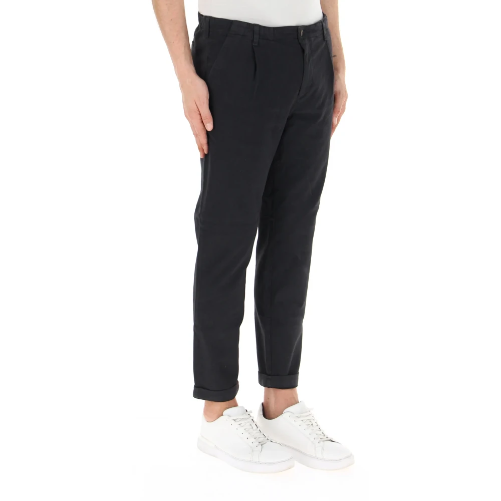 40Weft Slim Chino Navy Broek met Plooien Blue Heren