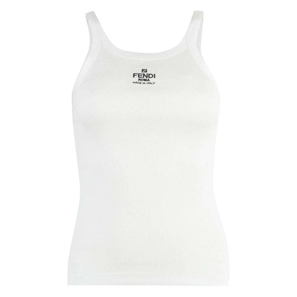 Fendi Women's White Sleeveless Tops, M, Ribbed Tank Top