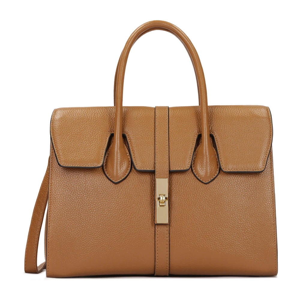 Kazar Leren handtas met fijne klep en sluiting Brown Dames