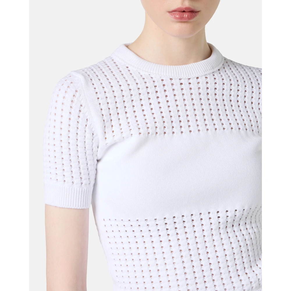 Iceberg Witte halfmouw trui van stretchkatoen met geperforeerde strepen en logo White Dames