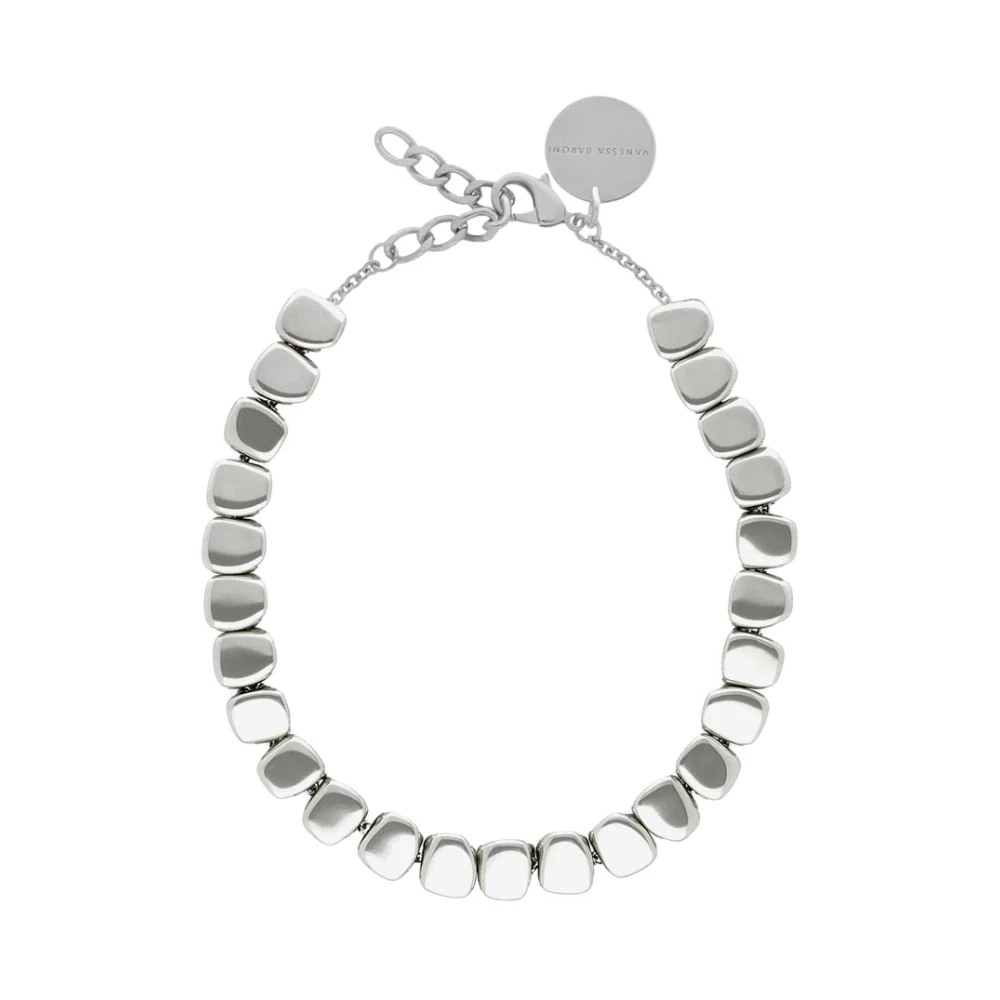 Vanessa Baroni Women's Gray Bracelets, One Size, Silver Charm Necklace With Logo
